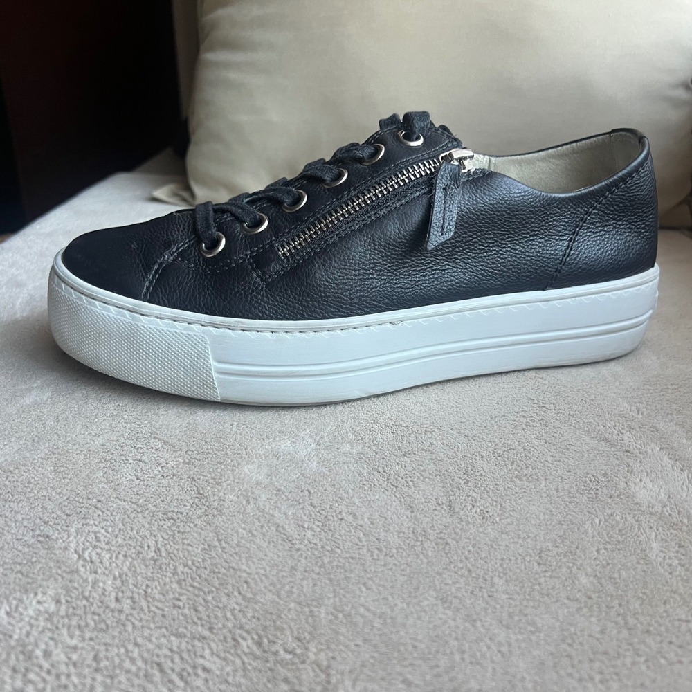 Paul Green Super Soft Women 8.5 UK 6Black Leather Side Zip Platform Sneakers - Picture 2 of 15
